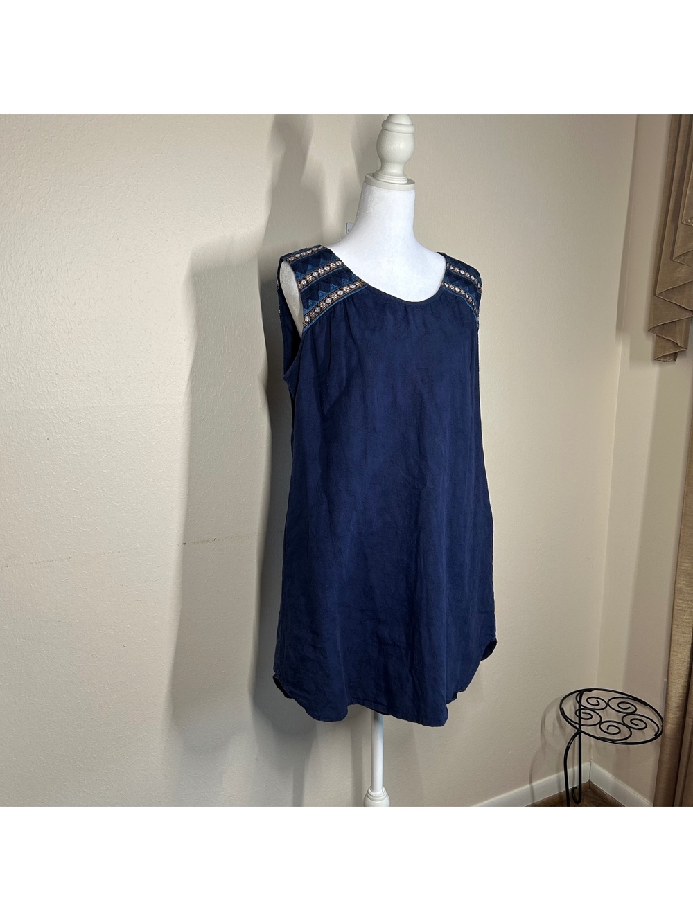 Blue cotton embroidered dress cottage twee